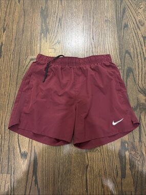 Nike Burgundy Running Shorts with White Swoosh